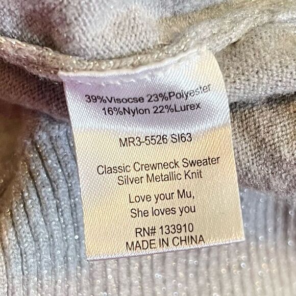 Show Me Your MuMu Classic M Crewneck Sweater Cuffed Sleeves Silver Metallic - Picture 13 of 14